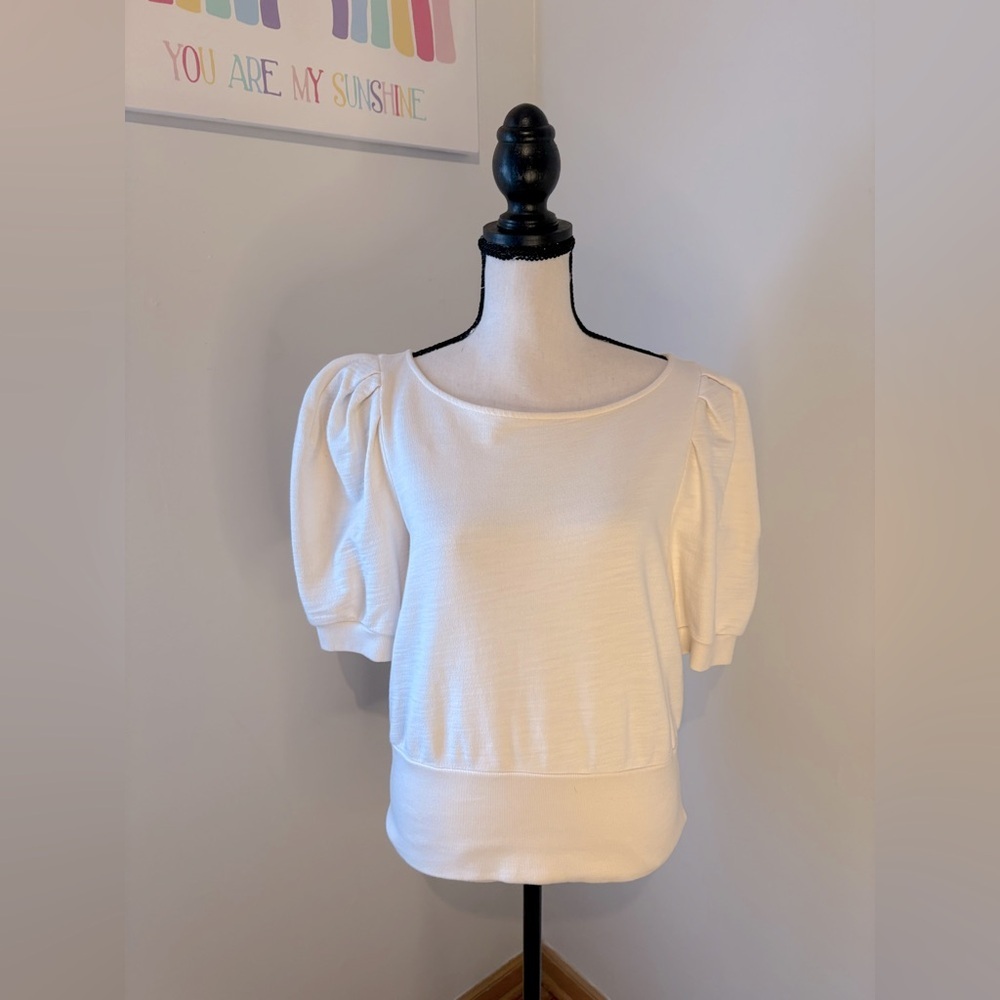 AG Adriano Goldschmied Cream Puff Sleeve Top Women’s Large 100% Cotton